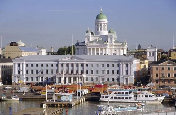 View to Market Square on Waterfront and Lutherian Cathedral, Helsinki, Finland