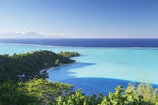 View of Matira Beach and lagoon, Bora Bora, Society Islands, French Polynesia, South Pacific