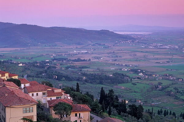 View from the medieval town of Cortona towards Lago Trasimeno