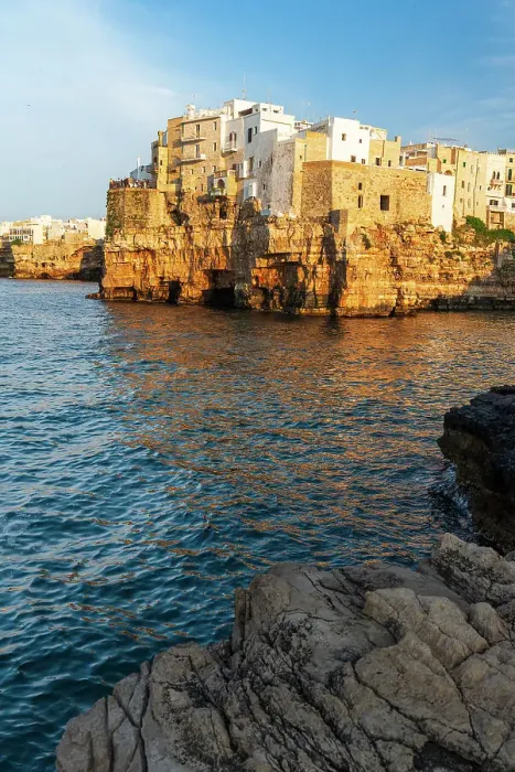 Framed Print : View of the medieval village of Polignano a Mare on top of the cliff at sunset, Bari, Apulia, Adriatic Sea, Mediterranean Sea, Italy, Europe Framed Print : View of the medieval village of Polignano a Mare on top of the cliff at sunset, Bari, Apulia, Adriatic Sea, Mediterranean Sea, Italy, Europe