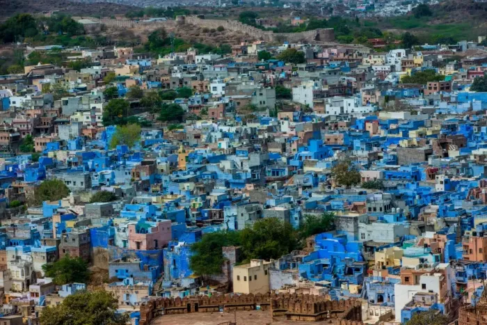 Framed Print : The view from Mehrangarh Fort of the blue rooftops in Jodhpur, the Blue City, Rajasthan Framed Print : The view from Mehrangarh Fort of the blue rooftops in Jodhpur, the Blue City, Rajasthan