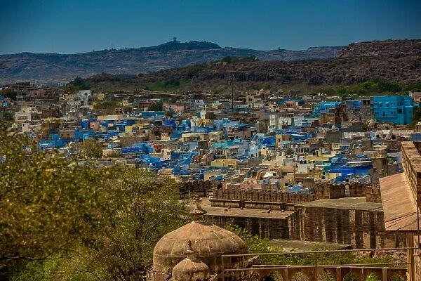 The view from Mehrangarh Fort of the blue rooftops in Jodhpur, the Blue City, Rajasthan