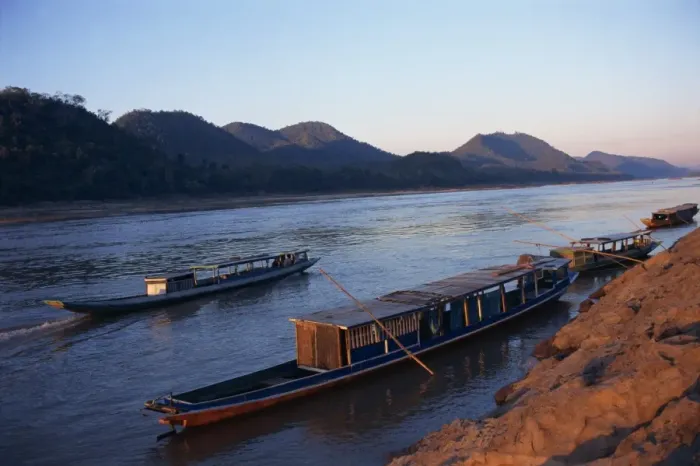 Framed Print : View of Mekong River at sunset