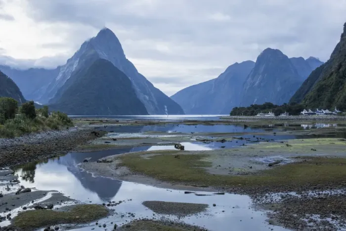 Framed Print : View of Milford Sound at low tide, Mitre Peak reflected in pool, Milford Sound, Fiordland Framed Print : View of Milford Sound at low tide, Mitre Peak reflected in pool, Milford Sound, Fiordland