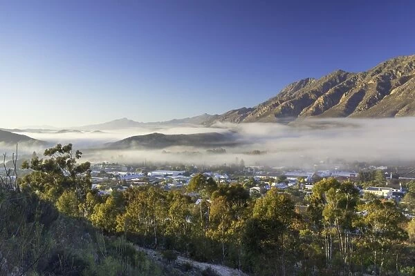 View of mist over Montagu at dawn, Western Cape, South Africa, Africa