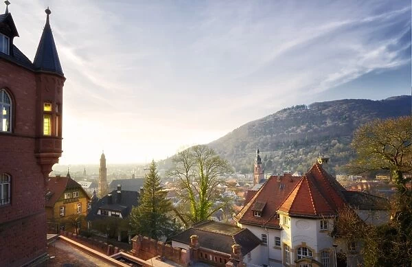 A view over the misty old town of Heidelberg, Baden-Wurttemberg, Germany, Europe
