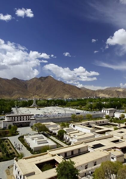 View over the modern Chinese city, Lhasa, Tibet, China, Asia
