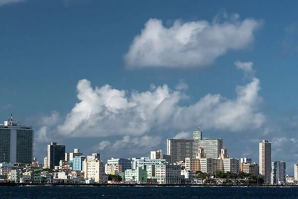 View of Modern Havana coastline from the sea, Havana, Cuba, West Indies, Caribbean, Central America