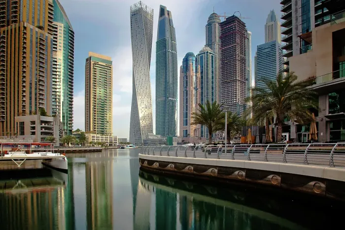 Framed Print : View of modern skyscrapers shining in sunrise light in Dubai Marina in Dubai, Dubai, United Arab Emirates Framed Print : View of modern skyscrapers shining in sunrise light in Dubai Marina in Dubai, Dubai, United Arab Emirates