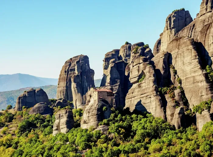 Framed Print : View towards the Monastery of Saint Nicholas Anapafsas (Anapausas), Meteora, UNESCO World Heritage Site, Thessaly, Greece, Europe Framed Print : View towards the Monastery of Saint Nicholas Anapafsas (Anapausas), Meteora, UNESCO World Heritage Site, Thessaly, Greece, Europe