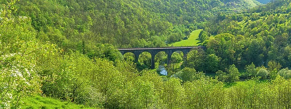 View of Monsal Viaduct in Monsal Dale, Peak District National Park, Derbyshire, England, United Kingdom, Europe