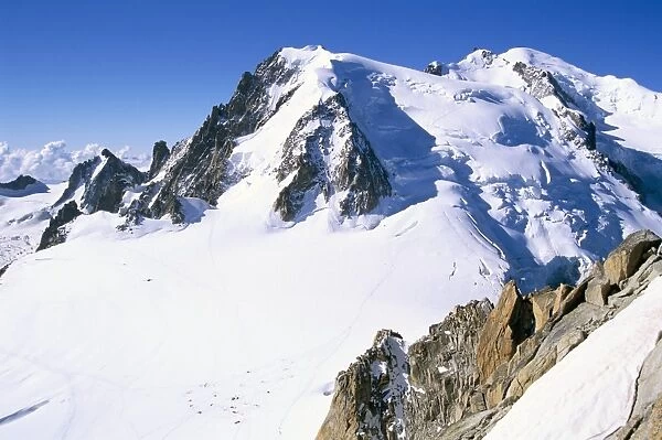 View to Mont Blanc, Aiguille du Midi, Chamonix, Haute-Savoie, Rhone-Alpes, France, Europe