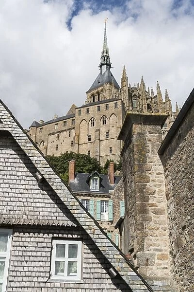 View of Mont Saint-Michel Abbey from below, UNESCO World Heritage Site, Mont-Saint-Michel