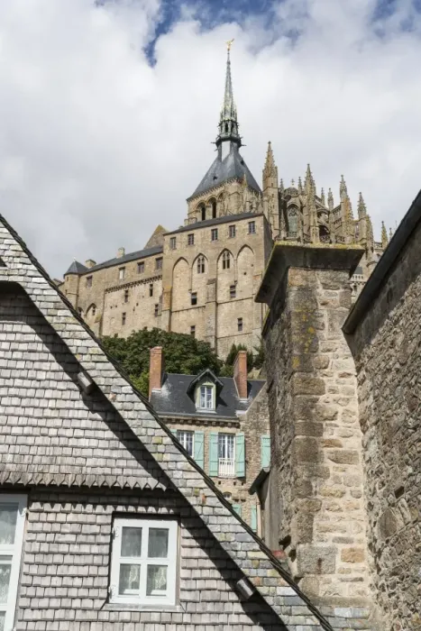 Framed Print : View of Mont Saint-Michel Abbey from below, UNESCO World Heritage Site, Mont-Saint-Michel
