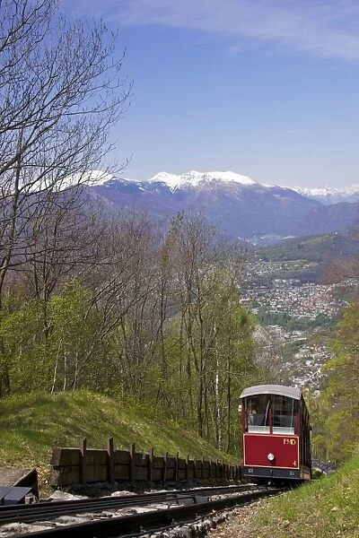 View of Monte Bre Funicular, Lake Lugano, Lugano, Ticino, Switzerland, Europe