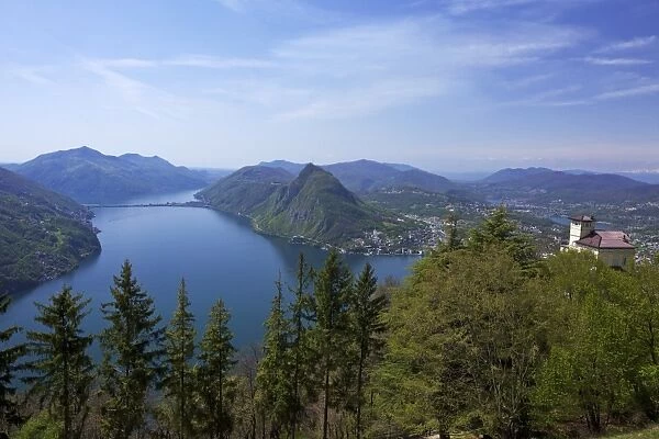 View of Monte San Salvador from Monte Bre, Lake Lugano, Lugano, Ticino, Switzerland, Europe