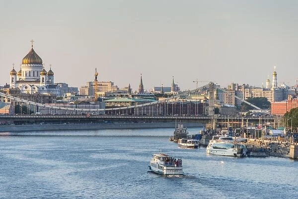 View over Moscow and the Moskva River (Moscow River) at sunset, Russia, Europe