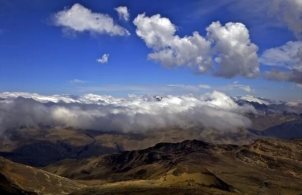 View from Mount Chacaltaya, altiplano in distance, Calahuyo near La Paz, Bolivia, Andes, South America