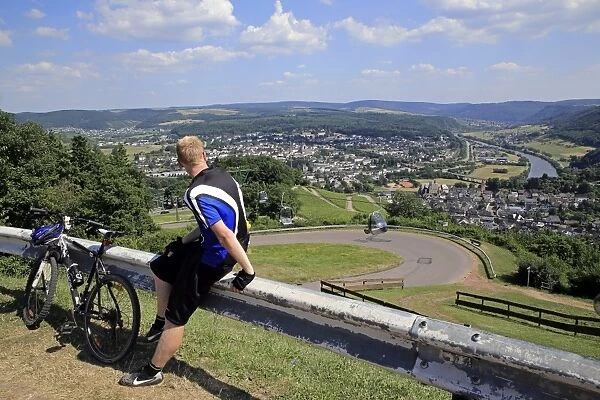 View from Mount Warsberg to Saarburg, Saar River, Rhineland-Palatinate, Germany, Europe