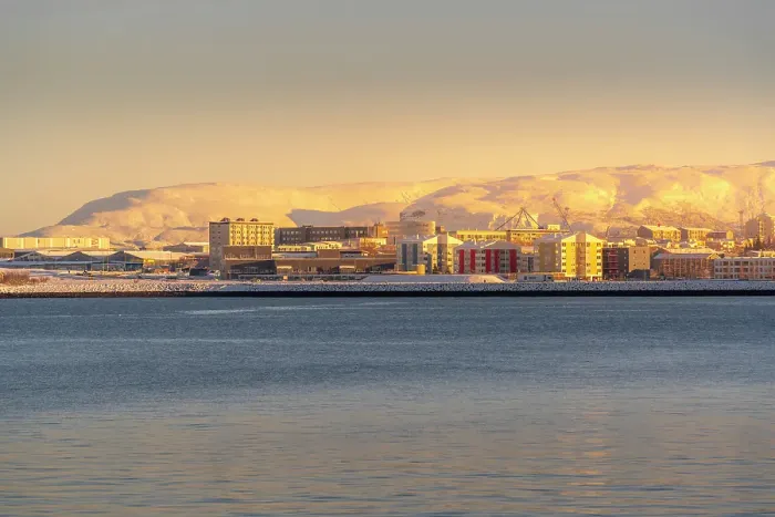 Framed Print : View of mountainous coastline and the city of Reykjavik in winter, Reykjavik, Iceland Framed Print : View of mountainous coastline and the city of Reykjavik in winter, Reykjavik, Iceland