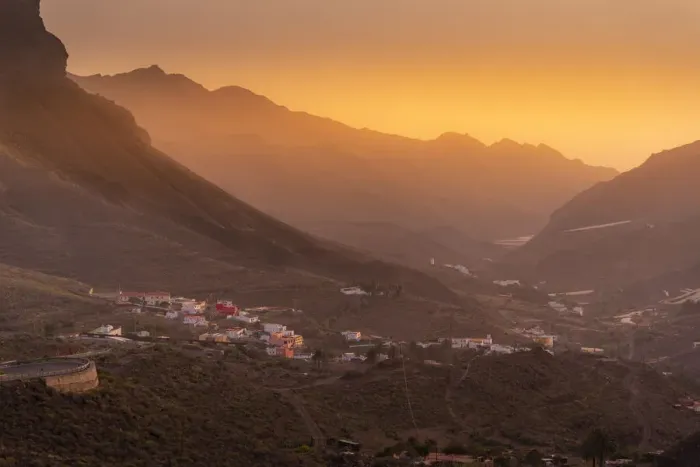 Framed Print : View of mountainous landscape during golden hour near Tasarte, Gran Canaria, Canary Islands, Spain, Atlantic, Europe Framed Print : View of mountainous landscape during golden hour near Tasarte, Gran Canaria, Canary Islands, Spain, Atlantic, Europe