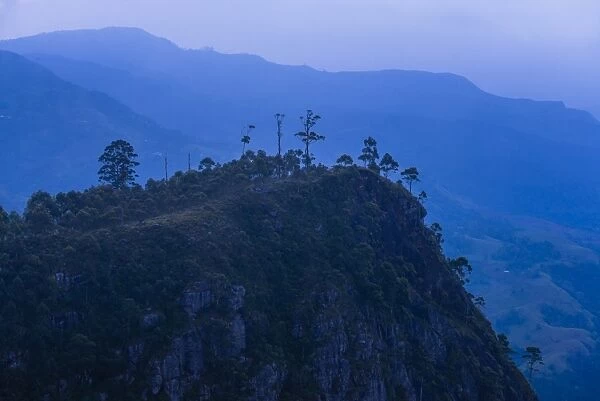 View over mountains from Haputale in the Sri Lanka Hill Country landscape at sunrise, Nuwara Eliya District, Sri Lanka, Asia