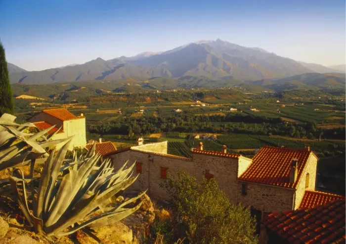 Framed Print : View of Mt Canigou From a Rustic Village, Pyrenees Orientales, Languedoc-Rousillon, France Framed Print : View of Mt Canigou From a Rustic Village, Pyrenees Orientales, Languedoc-Rousillon, France