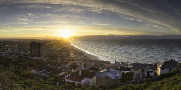 View of Muizenberg Beach at sunrise, Cape Town, Western Cape, South Africa, Africa