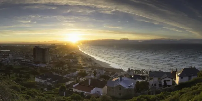 Framed Print : View of Muizenberg Beach at sunrise, Cape Town, Western Cape, South Africa, Africa Framed Print : View of Muizenberg Beach at sunrise, Cape Town, Western Cape, South Africa, Africa