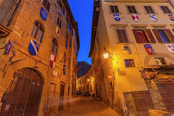 View of narrow street at dusk, Arezzo, Province of Arezzo, Tuscany, Italy, Europe