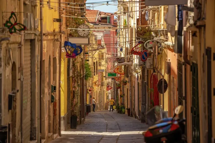 Framed Print : View of narrow street lined with rustic buildings in Sassari, Sassari, Sardinia, Italy, Mediterranean, Europe Framed Print : View of narrow street lined with rustic buildings in Sassari, Sassari, Sardinia, Italy, Mediterranean, Europe
