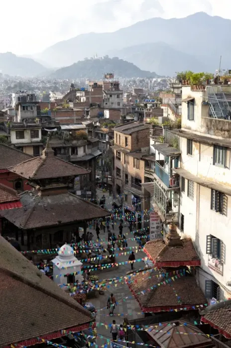 Framed Print : View over narrow streets and rooftops near Durbar Square towards the hilltop temple of Swayambhunath, Kathmandu Framed Print : View over narrow streets and rooftops near Durbar Square towards the hilltop temple of Swayambhunath, Kathmandu