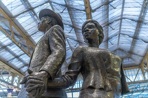 View of National Windrush Monument at Waterloo Station main concourse, London, England, United Kingdom, Europe