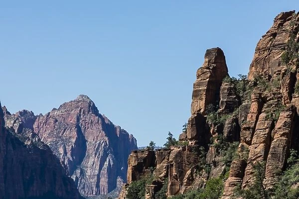 View of Navajo sandstone formations from Angels Landing Trail in Zion National Park
