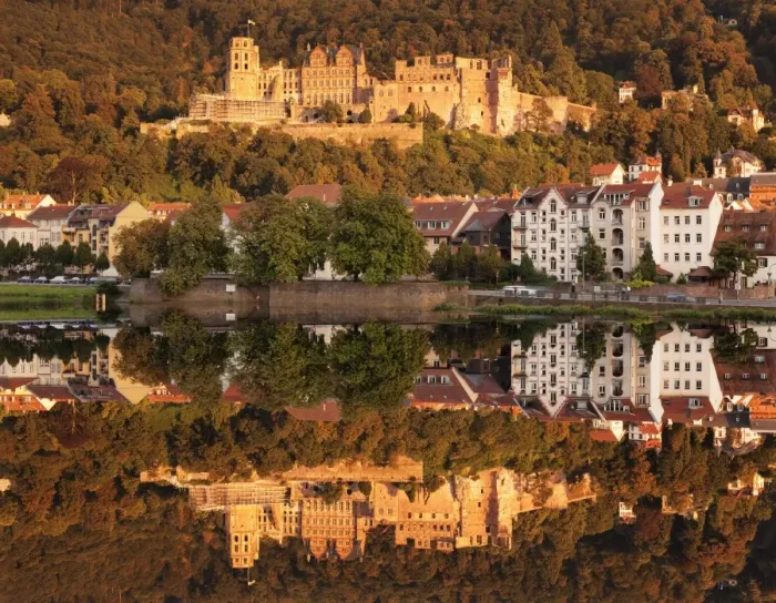 Framed Print : View over the Neckar River to the castle at sunset, Heidelberg, Baden-Wurttemberg Framed Print : View over the Neckar River to the castle at sunset, Heidelberg, Baden-Wurttemberg