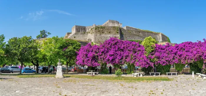 Framed Print : View of the New Fortress from Old Port Square, UNESCO World Heritage Site, Corfu, Ionian Sea, Greek Islands, Greece, Europe Framed Print : View of the New Fortress from Old Port Square, UNESCO World Heritage Site, Corfu, Ionian Sea, Greek Islands, Greece, Europe