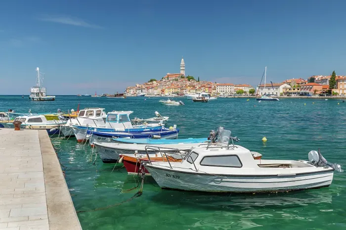 Framed Print : View from new harbour to the old town with Cathedral of St. Euphemia, Rovinj, Istria, Croatia Framed Print : View from new harbour to the old town with Cathedral of St. Euphemia, Rovinj, Istria, Croatia