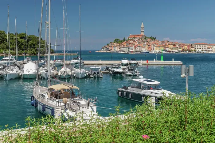Framed Print : View from new harbour to the old town with Cathedral of St. Euphemia, Rovinj, Istria, Croatia Framed Print : View from new harbour to the old town with Cathedral of St. Euphemia, Rovinj, Istria, Croatia