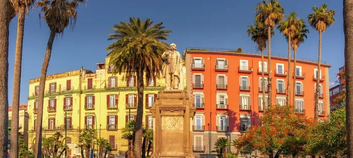 Framed Print : View of Nicola Amore statue and colourful architecture in Piazza della Vittoria, Naples, Campania, Italy, Europe