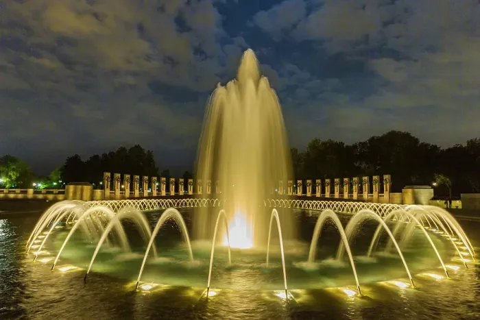 Framed Print : View at night of the fountains at the U.S. National World War II Memorial, Washington, D.C. United States of America Framed Print : View at night of the fountains at the U.S. National World War II Memorial, Washington, D.C. United States of America