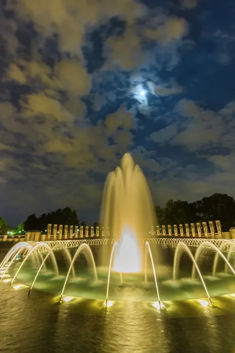 Framed Print : View at night of the fountains at the U.S. National World War II Memorial, Washington, D.C. United States of America Framed Print : View at night of the fountains at the U.S. National World War II Memorial, Washington, D.C. United States of America