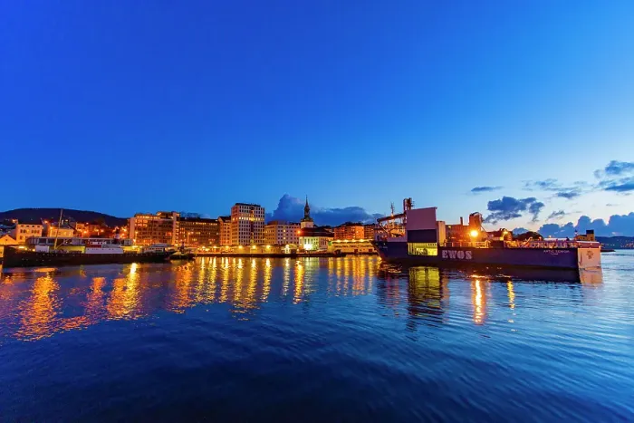 Framed Print : View at night of the harbor in the city of Bergen, Vestland, Norway Framed Print : View at night of the harbor in the city of Bergen, Vestland, Norway