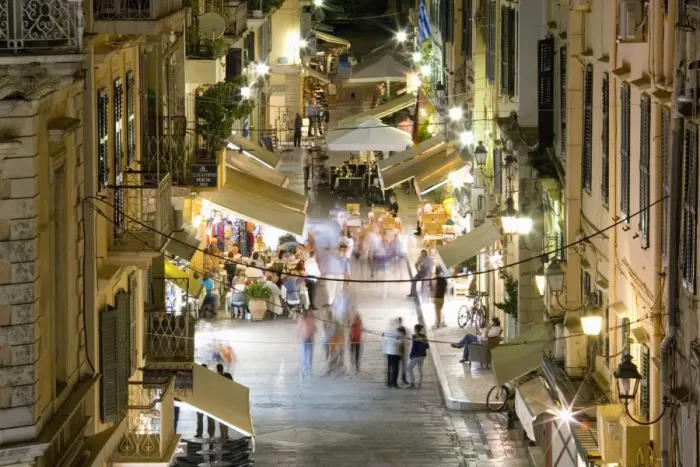 Framed Print : View by night over illuminated Odos Kapodistriou, Corfu Town, Corfu, Ionian Islands, Greek Islands, Greece, Europe Framed Print : View by night over illuminated Odos Kapodistriou, Corfu Town, Corfu, Ionian Islands, Greek Islands, Greece, Europe