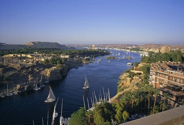 View over the Nile River from the New Cataract Hotel, Aswan, Egypt, North Africa, Africa