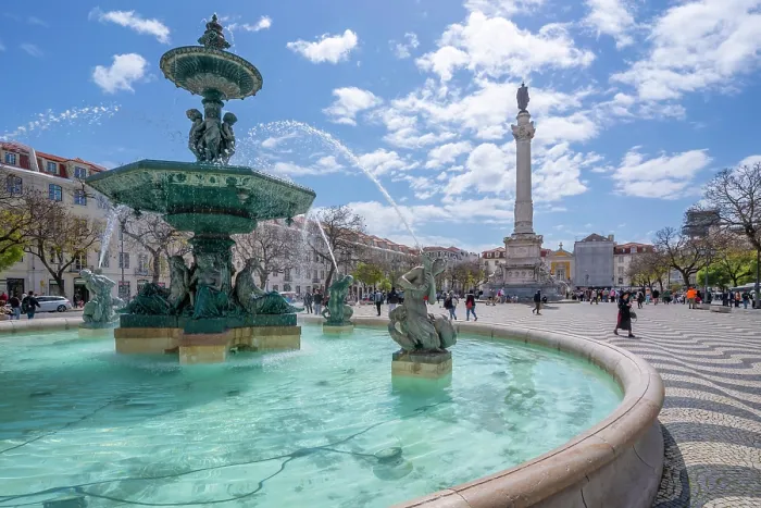 Framed Print : View of North fountain of Rossio in Praca do Rossio on a sunny day in Lisbon city centre, Lisbon, Portugal, Europe Framed Print : View of North fountain of Rossio in Praca do Rossio on a sunny day in Lisbon city centre, Lisbon, Portugal, Europe