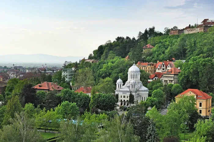 Framed Print : View North to beyond the Nicolae Titulescu Park from the Aro Palace hotel, Brasov, Transylvania, Romania