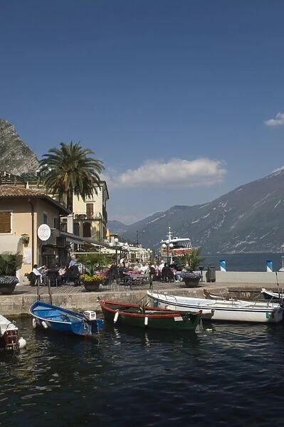 View to the north from the old harbour side, Limone, Lake Garda, Italian Lakes