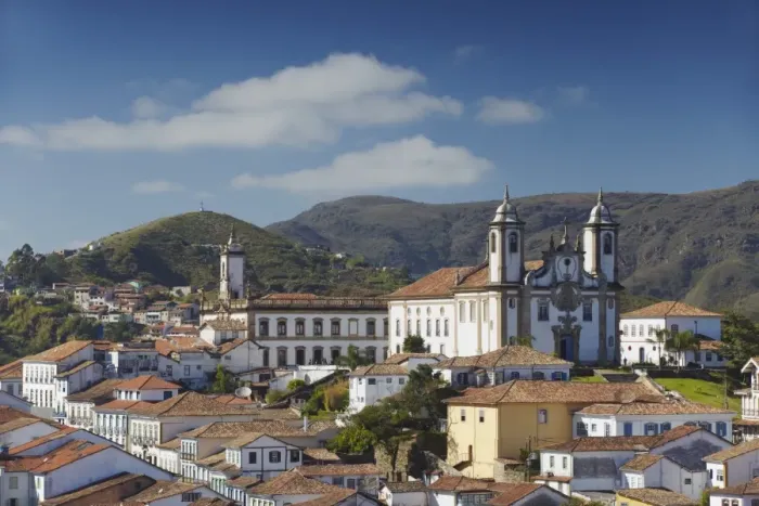Framed Print : View of Nossa Senhora do Carmo (Our Lady of Mount Carmel) Church and Museu da Inconfidencia, Ouro Preto, UNESCO World Heritage Site, Minas Gerais, Brazil, South America
