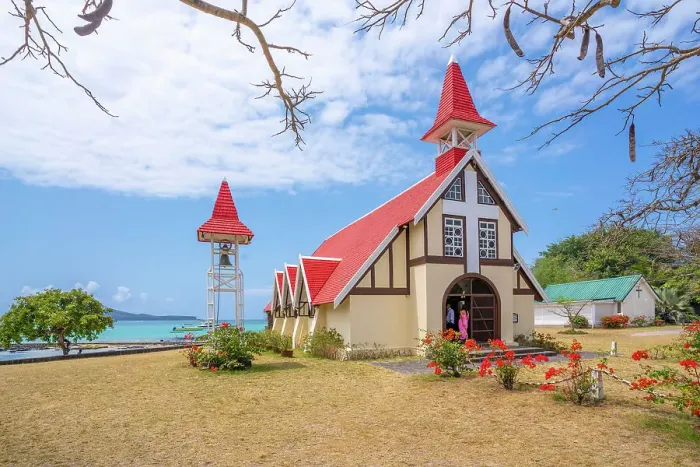 Framed Print : View of Notre-Dame Auxiliatrice de Cap Malheureux on sunny day in Cap Malheureux, Mauritius, Indian Ocean, Africa Framed Print : View of Notre-Dame Auxiliatrice de Cap Malheureux on sunny day in Cap Malheureux, Mauritius, Indian Ocean, Africa