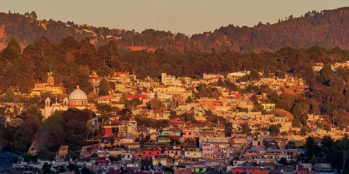 Framed Print : View towards the Nuestra Senora de Guadalupe Church at sunset, San Cristobal de las Casas, Chiapas State, Mexico